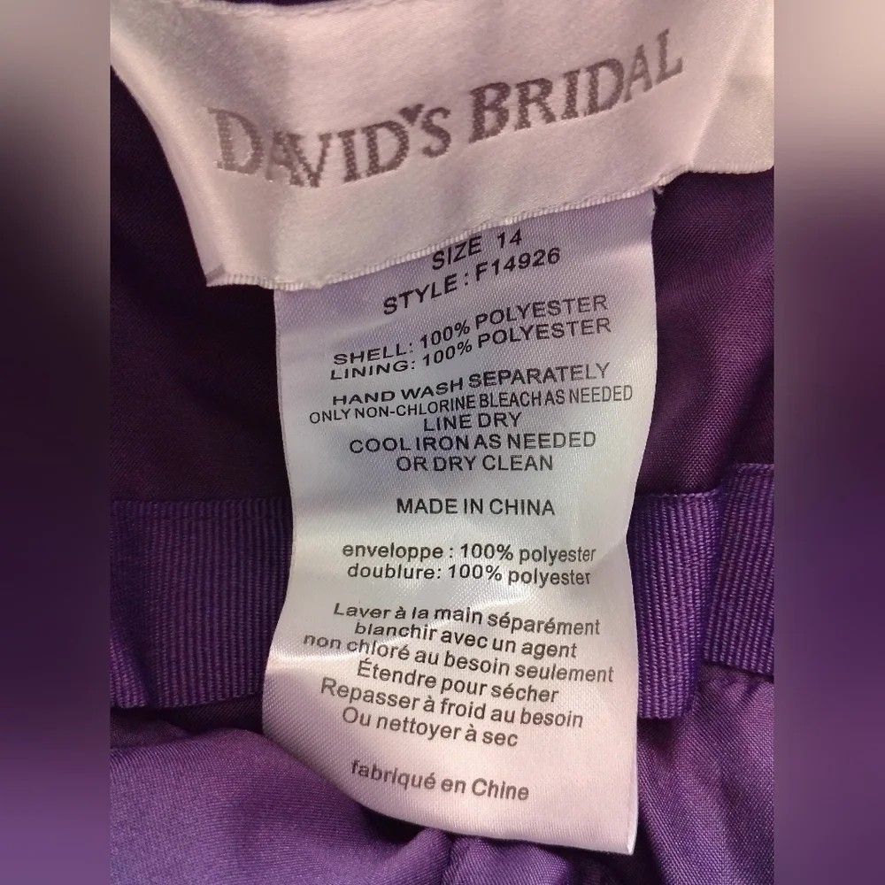David's Bridal Strapless Dark Purple Dress Size 14